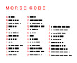 Morse code alphabet font set vector silhouette illustration isolated on white background. Secrecy communication in traffic. Digital language message information with visual symbols. Secret decoder.