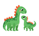 Fototapeta Dinusie - Family of cute dinosaurs. mom and baby