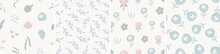 Collection Of Cute Botanical Seamless Patterns. Spring Summer Illustrations