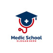 Graduate hat and stethoscope logo vector. Medical and nursing education logo template design concept.