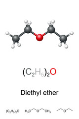 Wall Mural - diethyl ether, or simply ether, ball-and-stick model, molecular and chemical formula. ethoxyethane, 