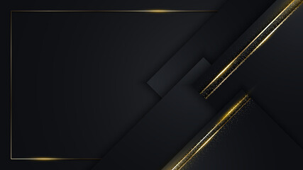 Poster - 3d modern luxury template design black and golden squares stripes with gold glitter line light spark