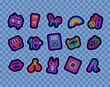 Sex shop neon stickers collection. Intimate patches clipart. Cream, rainbow and lips. Adult toys. Vector illustration