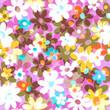  Spring - summer blurred multicolored floral seamless pattern Simple flat transparent multicolored flowers on a light pink background Retro design