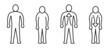 Self esteem concept. Personal growth or degradation. Confident or diffident man. Self management. Self identity. Person with up and down arrow inside. Set of thin line vector icons. Editable Strokes
