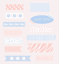 Cute Washi Tape Strips Of Different Size And Style. Vector Elements Set For Scrapbooking And Decoration.