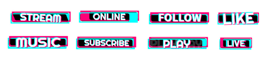 Wall Mural - Set of stickers for a popular social network. Black - blue  - pink sticker on white background. Modern advertising social media design.