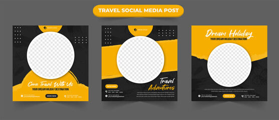 Wall Mural - set of travel tour sale social media post template banner with photo for travelling agency business 