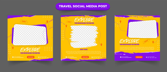 Wall Mural - set of travel tour sale social media post template web banner flyer or poster for travelling agency 