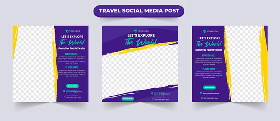 Wall Mural - tour and travel sale social media post banner with editable photo for traveling agency business prom