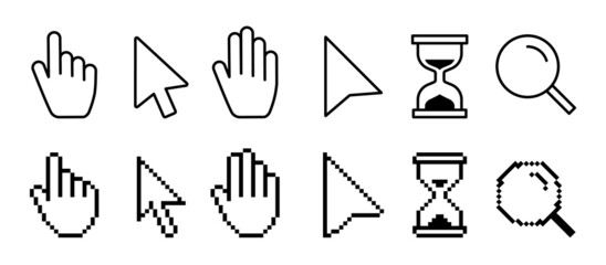 Poster - Pixel cursors icons - mouse cursor, hand pointer, hourglass. Vector illustration.