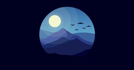 Wall Mural - vivid blue mountain landscape circle animation
