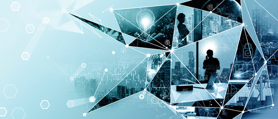 Leinwandbilder - Economic Business growth global business network,Business strategy Digital marketing.Data analysis financial and banking,Customer service,Technology data connection, Teamwork.