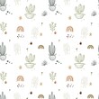 © Ирина Усманова - Vector boho cactus seamless pattern. Plants in a flower pot and succulents. Warm color illustration.