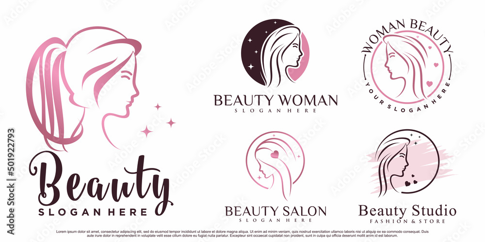 Beauty women icon set logo design inspiration for salon with creative ...