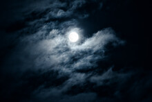 Moon In Night Sky, Dark Gothic Background, Halloween Concept
