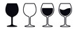 Different filled wine glasses vector icon set