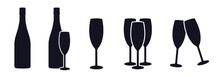 Sparkling Wine Bottle And Glasses Icons