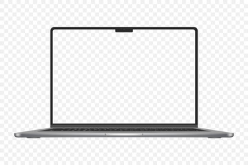 Wall Mural - Realistic Darkgrey Notebook with Transparent Screen Isolated. New Laptop. Open Display. Can Use for Project, Presentation. Blank Device Mock Up. Separate Groups and Layers. Easily Editable Vector. PNG