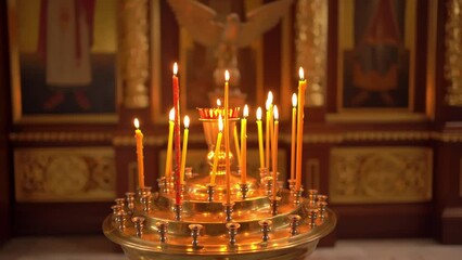 Poster - A candilo is a large candlestick in front of an icon in an Orthodox church. 