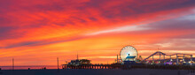 Panorama Of A Sunset At Santa Monica Beach