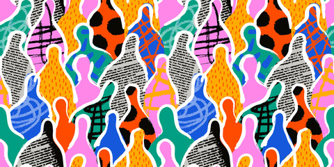 colorful diverse people crowd abstract art seamless pattern. multi-ethnic community, big cultural di
