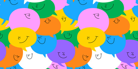 Wall Mural - diverse colorful chat bubble seamless pattern illustration. multi color rainbow cartoon text balloon