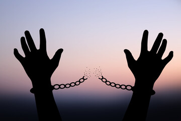 human shadow image of human hand chain is absent. get free