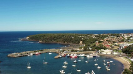 Poster - Ulladulla waterfront harbour on Sapphire South Coast of Australia – aerial 4k.
