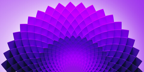 Poster - Purple background 3D. Abstract geometric background. Purple rhombuses look like flower. Decoration with geometric objects. Purple background for site and advertising. 3d image.
