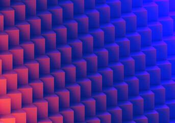 Poster - Geometric background. Blue-violet background for advertising. Texture from geometric shapes. Stylish pattern with neon lighting. Modern geometric background. Three-dimensional cubes. 3d rendering.