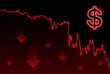 US Dollar red downfall crisis of economy. Vector illustration.