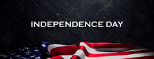 Independence Day Banner. Authentic Holiday Background With USA Flag On Black Stone.