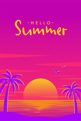 Canvas Print - vector background with sunset on the beach with palms for banners, cards, flyers, social media wallpapers, etc.