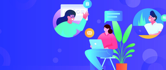 Internet workers collaborating with each other vector concept illustration
