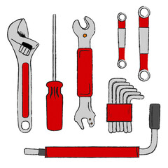 Set of hand tools. Repair tools. Wrenches and screwdriver collection. Flat vector illustration