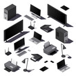 Set of isometric low poly electronic devices. Vector illustration