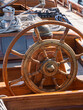 Wooden helm wheel of an ancient sailing vessel