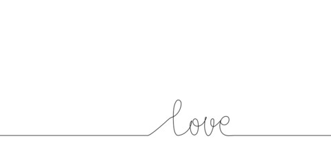 Wall Mural - Love handwritten continuous line drawing. One line art of english hand written small lettering, phrase on line greeting card.