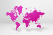 Purple world map on white wall background. 3D illustration
