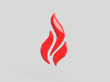 Fire Symbol, Hot Emoticon On White Background. Red Flame 3d Rendering. Cartoon Fire Flame Isolated. Minimal Fire Symbol. Fire Flame Droplet Shape
