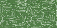 Crocodile Cute Characters. Childish Style. Seamless Pattern For Your Design