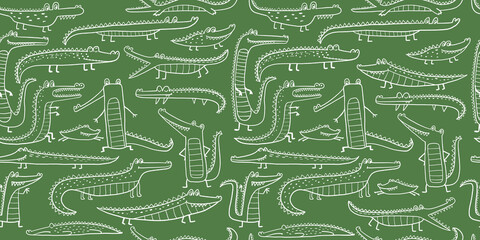 Poster - Crocodile Cute Characters. Childish Style. Seamless Pattern for your design