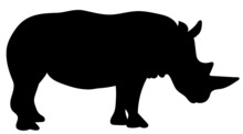Rhinoceros Black Silhouette, On White Background, Isolated, Vector