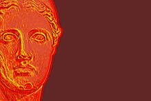 Red Silhouette Of Female Greek Sculpture On Brown Background