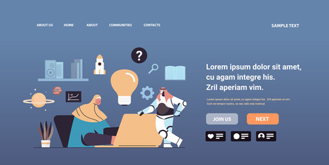 Poster - businesswoman working on laptop with light bulb creative idea brainstorming startup business solutio