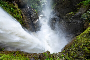 Sticker - El Pailon del Diablo waterfall in Banos Santa Agua, Ecuador. South America.