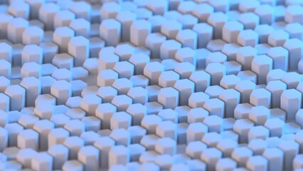 Wall Mural - 3D rendering dynamic hexagons abstract background with space for text, business, science, technology concept illustration. 4K