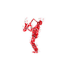 Man Playing Saxophone Made Of Musical Notes. Red Musical Notes Saxophonist Vector Illustration Design For Live Concert Events, Music Festivals And Shows Posters, Party Flyers