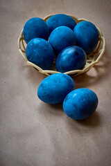 Wall Mural - Blue painted eggs on a paper background